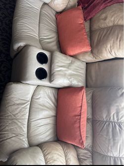 1 Sofa 2 leather recliners, Comes Apart, Good Condition, Comes From Smoke Free Home.
