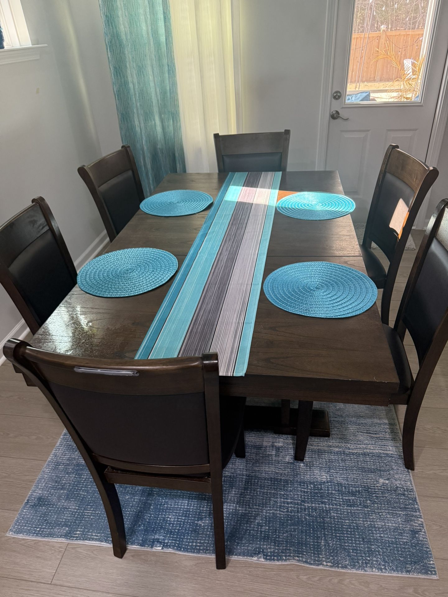 Modern Brown Mix Wood 7 pcs Dining table Furniture Room Kitchen Home 54" - 72" L x 42" W x 30.25" H