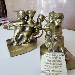 PM Craftsman Vintage Solid Brass Heavy Tug of War Bookends USA