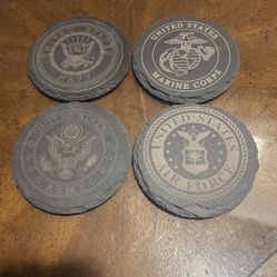 Military Theme Engraved Slate Coaster Set (4)