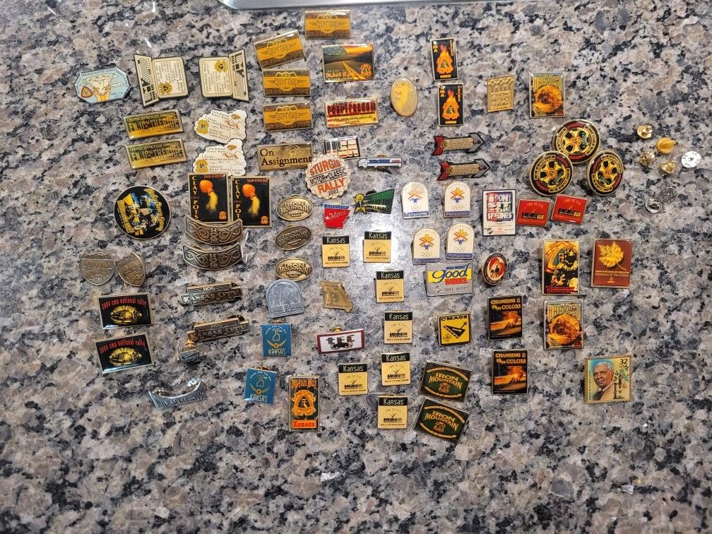 Motorcyclist Association collectible pins.