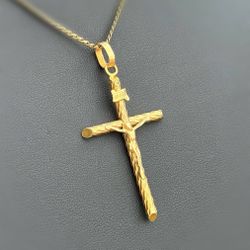 14k yellow gold Cross Jesus Religious Cross Pendant charm