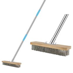 Deck Brush Stainless Steel Wire Pool Brush with 5.9 Ft Long Handle for Tough Stains on Concrete, Garage, Walkways, Patio and Swimming Pool