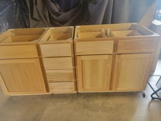 Set of 3 Premium Unfinished Hickory Base Kitchen Cabinets