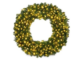 Best Choice Products 24in Large Artificial Pre-Lit Fir Christmas Wreath Holiday Accent Decoration w/ 50 LED Lights, 100 PVC Tips