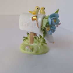 1970 Bone China Figurine. Flowers In Mailbox with Birds By Napcoware