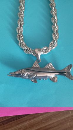Sterling Silver Rope Chain Snook Fish Pendant