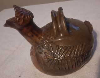 Vintage Primitive Hand Made Figurative Terracotta Vessel Bird 8 1/2"L x 8 1/2"H