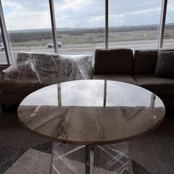 Modern Faux-Marble Round Table w/ Chrome Base