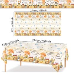 Winnie Baby Shower Tablecloth Pooh Bear Party Thanksgiving Pumpkin Autumn Watercolor Table Cover Birthday Party Supplies for Boys, 54 x 108 Inches