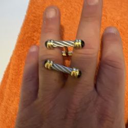 CUSTOM DAVID YURMAN STYLE GOLD / ONYX / STERLING CUFFLINKS  CABLE 