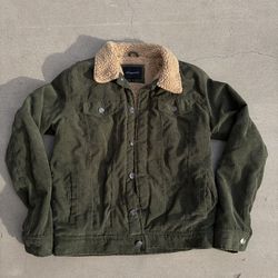 Aeropostale Corduroy Green Sherpa Lined Jacket 