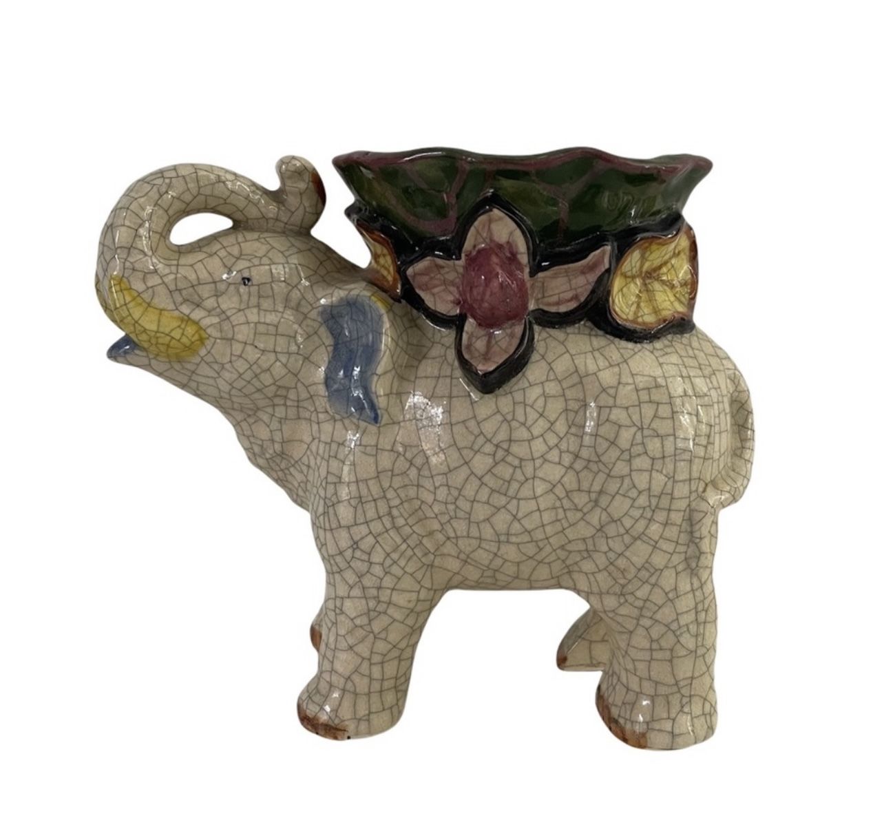 Vintage 1930’s Japanese Crackle Ceramic Porcelain Elephant Planter Vase