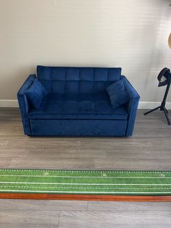 Blue Velvet Loveseat Sofa with Tufted Back