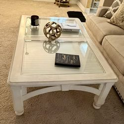 White Coffee Table W/ Glass Top - Priced To Sell 
