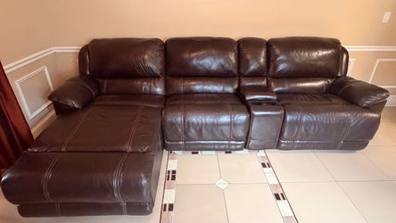 Genuine Brown Leather Reclining Sofa