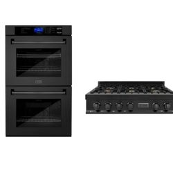 ZLINE Kitchen Package with 36 in. Black Stainless Steel Rangetop and 30 in. Double Wall Oven (2KP-RTBAWD36)