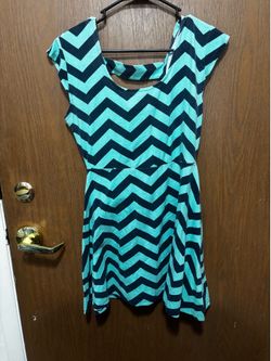 Dark blue/teal chevron print dress