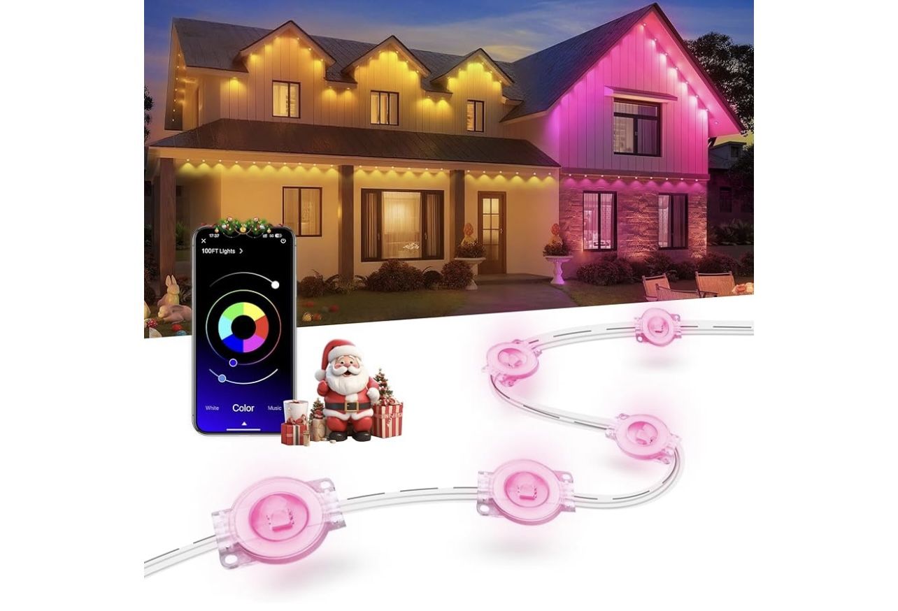 Permanent Outdoor Lights for House, 100ft Smart RGB LED Lights Outside with 16 Million DIY Colors, IP67 Waterproof Eternity Eaves Lighting for Christm
