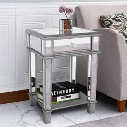 Mirror Nightstand - Silver Mirrored Finish