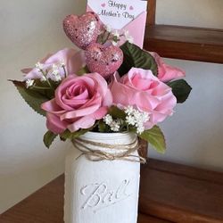 Chalk painted distressed mason jar gift decor - PINK MOTHER’S