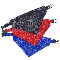 3 Pack Dog Bandana  Adjustable Buckle Red,Black,Blue Dog Collar