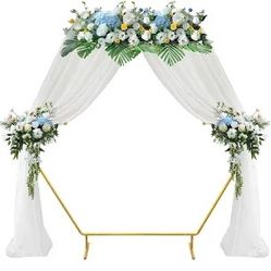 .6-6FT Hexagon Wedding Arch Backdrop Stand, Balloon Ring Flower Arches Golden Metal Arch Frame for Wedding Party Birthday Baby Shower Garden Backgroun