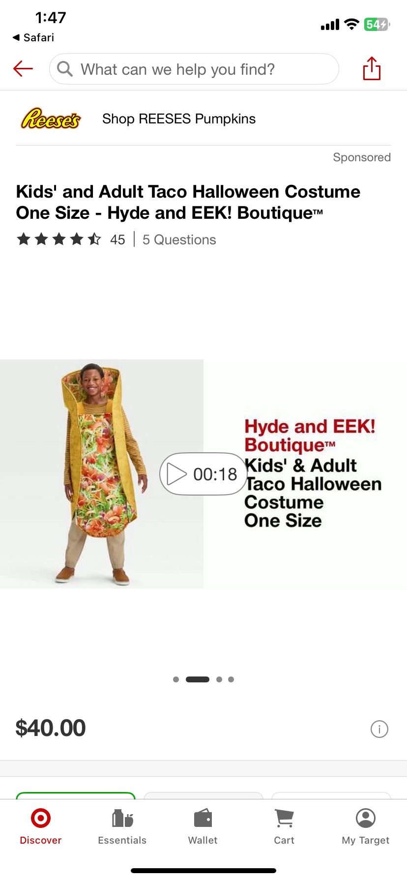 Adult Taco Costume $25