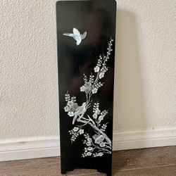 Vintage Korean black lacquer wall panel with mother-of-pearl inlay 5.5/18 inches