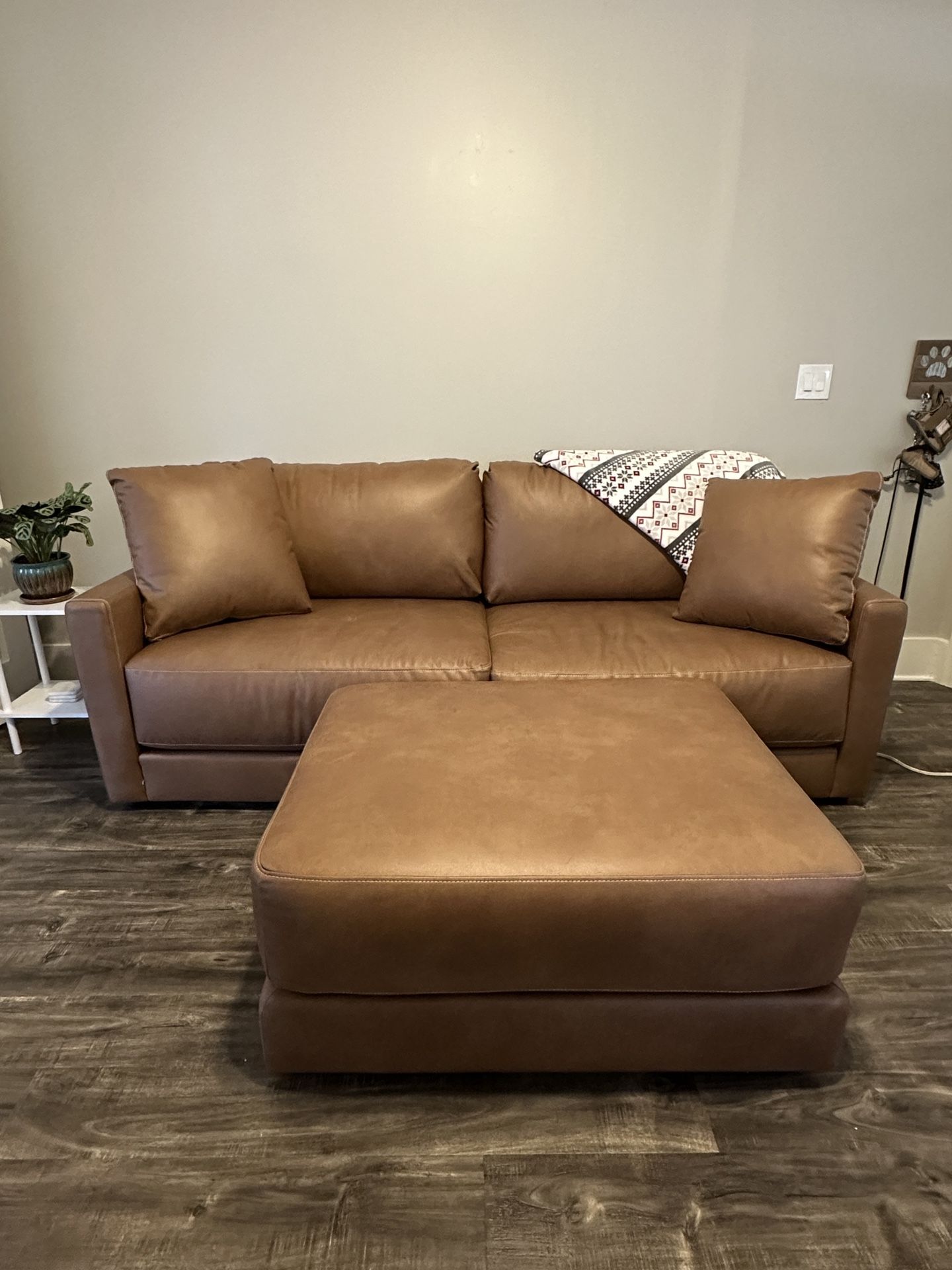 Faux Leather Sofa And Ottoman 
