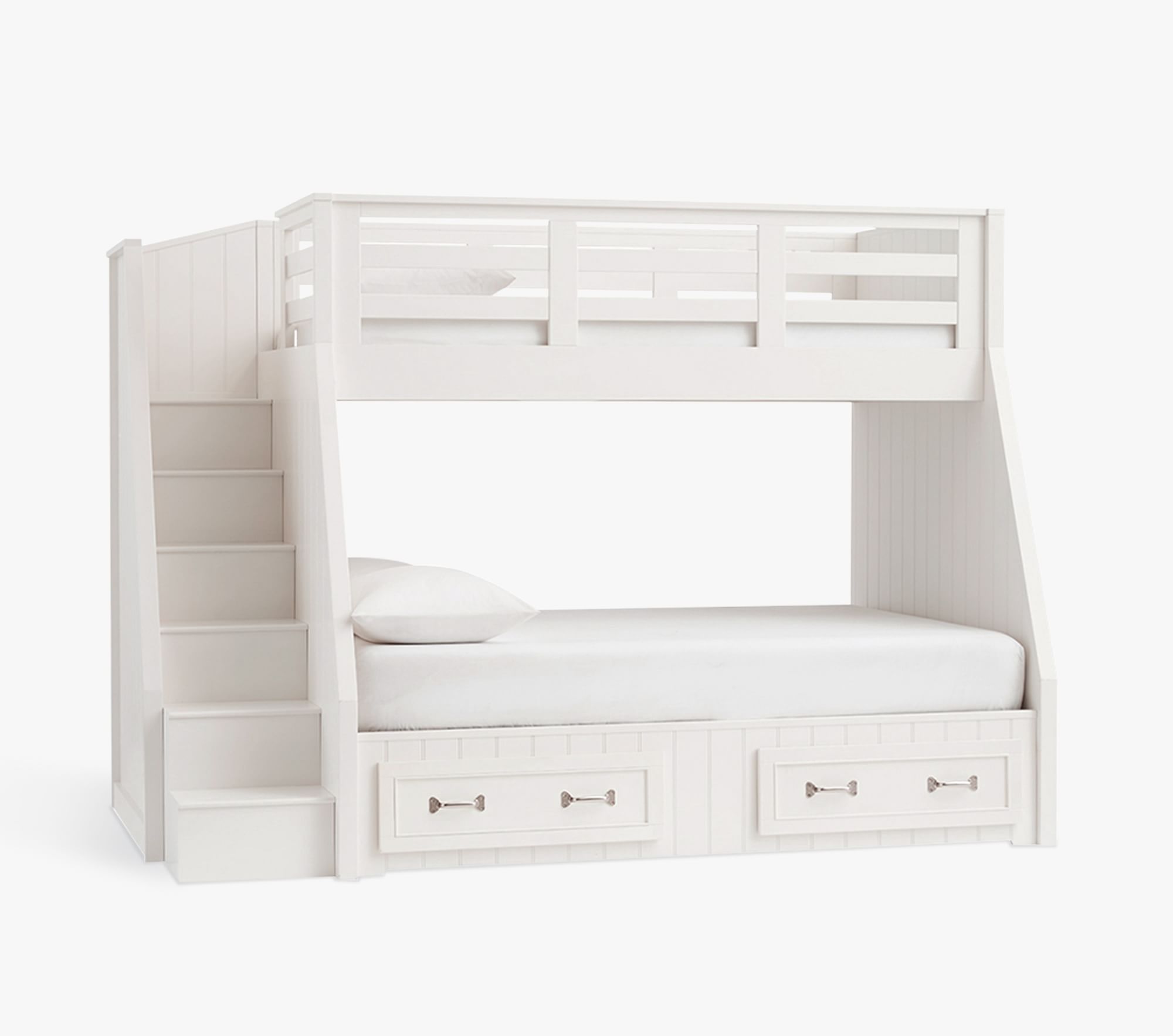 Pottery Barn PB Kids Bunk Beds Belden Twin over Full Stairs Simply White