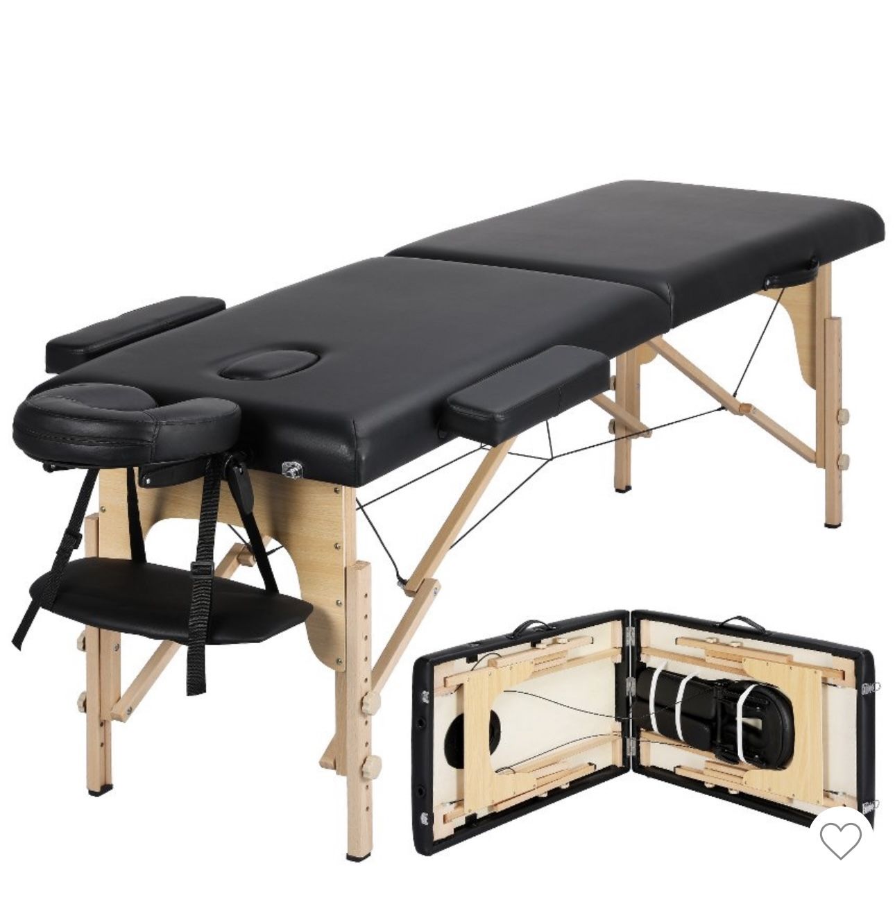 Portable and Adjustable Massage Table Bed, Spa Table with Headrest, Armrest, Hand Pallet, Face Cradle, Black