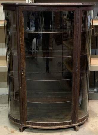 Antique Oak Triple Curved China Cabinet / China Cabinet

