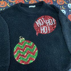 Fluffy Holiday Sweatshirt With Sequined Ornament