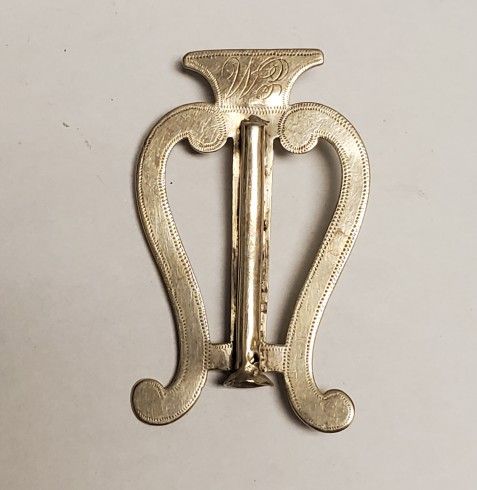 Vintage Unmarked Tested 925 Sterling Silver Lyre Brooch Pin Marked WP