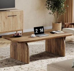 Rectangle Coffee Table, 47-Inch Wood Rectangular Living Room Table, Farmhouse Accent Center Low Cocktail Tea Table with Sturdy Base & Rounded Corners,