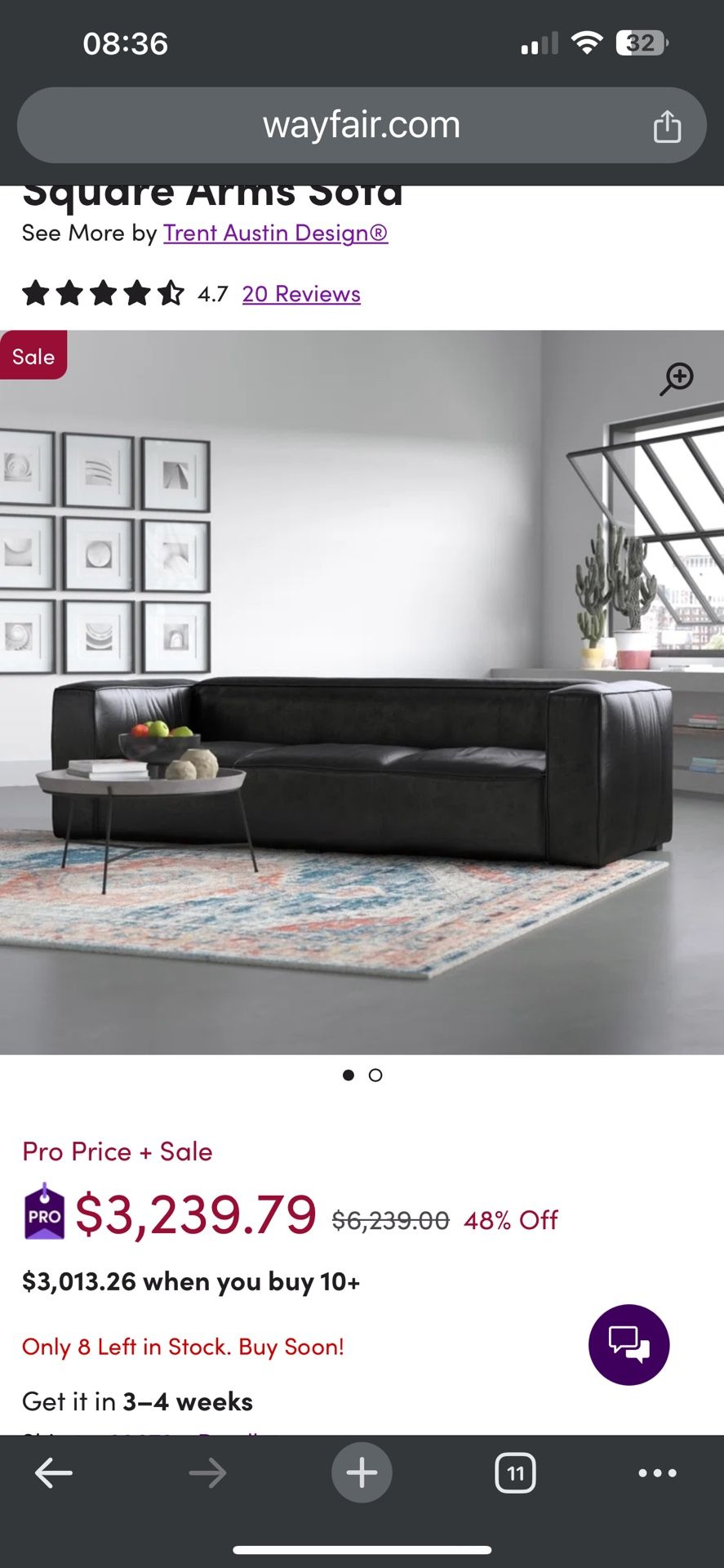 Real Leather Deep Seat Couch Sofa