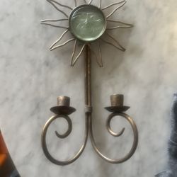 ANDRE DUBREUIL METAL AND GLASS SUN CANDLE HOLDER WALL LAMP? SUN FACE CANDLE . 