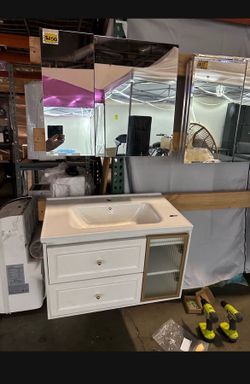 New 32" Black Or White Floating Bathroom Vanity w/ Sink & Medicine Cabinet