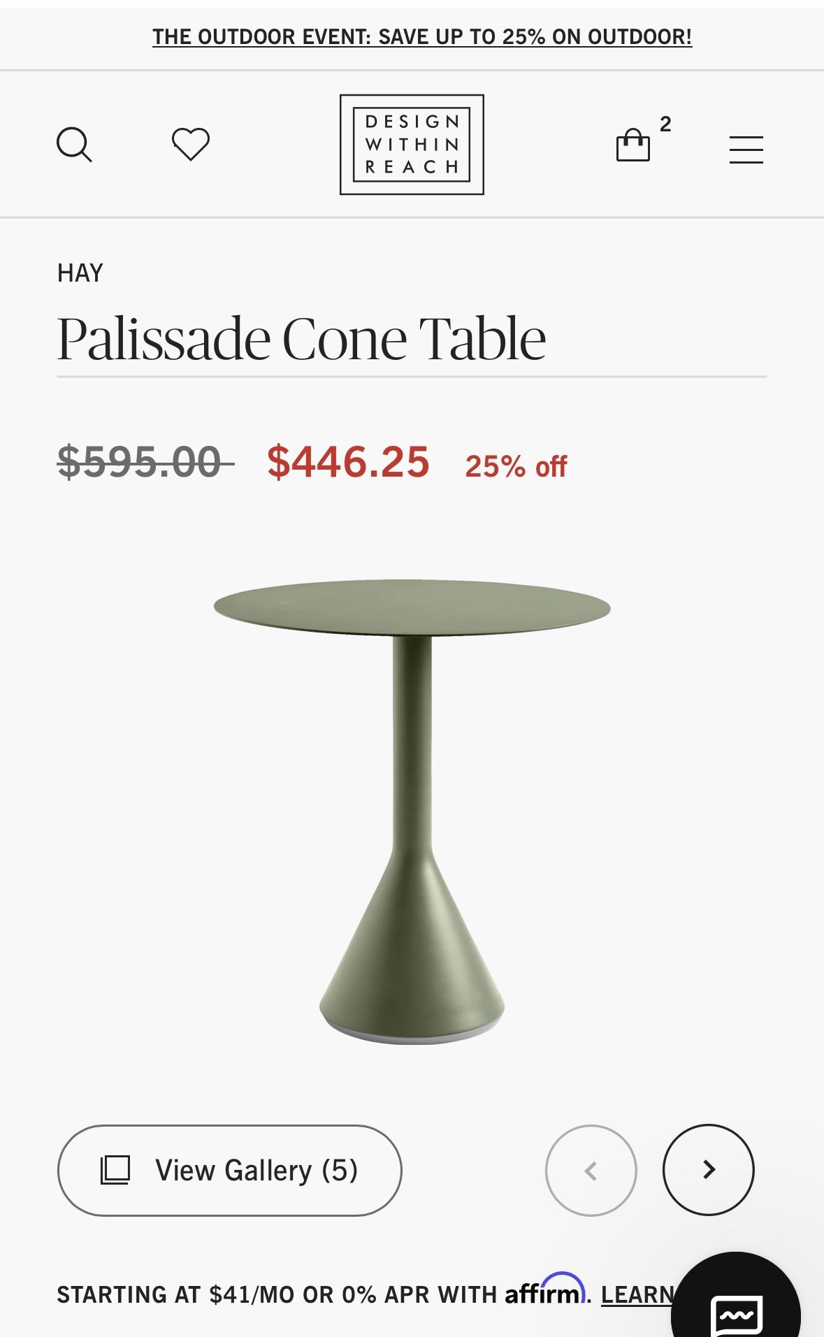 DWR Outdoor Table Palisade Olive green