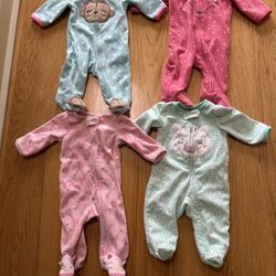 0-3 Month Baby Girl Fleece Zip Up Pjs 