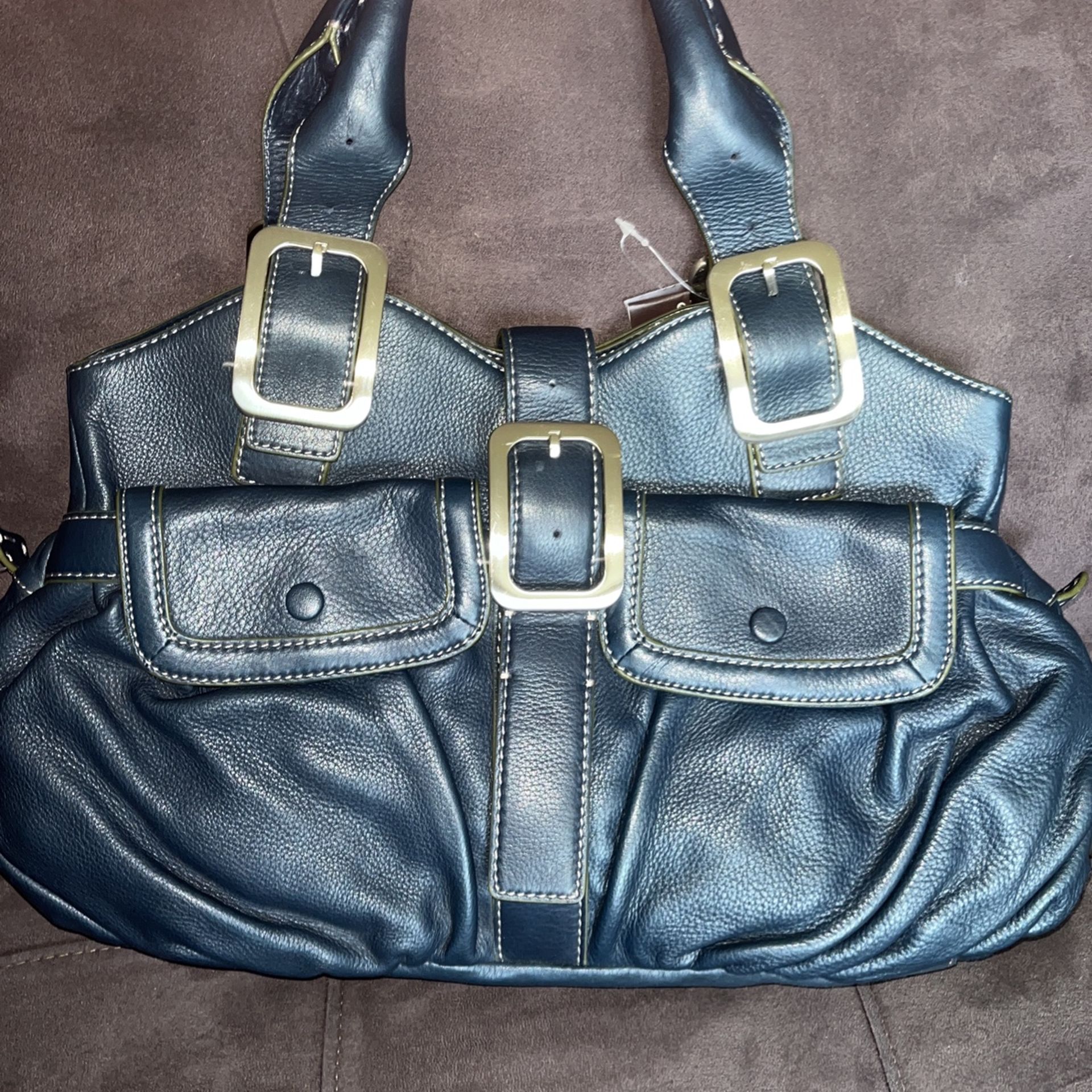 Brander Leather Bag Navy Blue