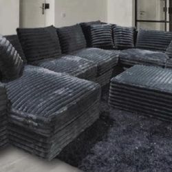 3pc Sectional Sofa - Thick Soft Corduroy Fabric Plush Seating