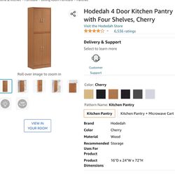 Hodedah 4 Door Kitchen Pantry with Four Shelves, Cherry