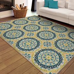Carolina Weavers Indoor/Outdoor Medallion Rising Sun Blue Area Rug
