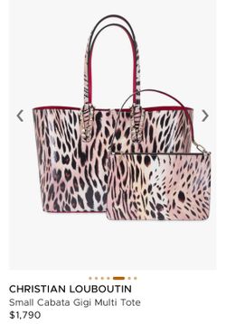 CHRISTIAN LOUBOUTIN CABATA GIGI LEOPARD LEATHER TOTE BAG SPIKES W/POUCH SET NEW