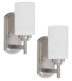 Galtlap Modern Wall Sconces Set of 2, Bathroom Vanity Lights with White Frosted Glass, Wall Lighting Fixtures Satin Nickel