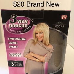 Brand New Suzanne Somers 3 way Poncho - size XL - 3X - Mocha color