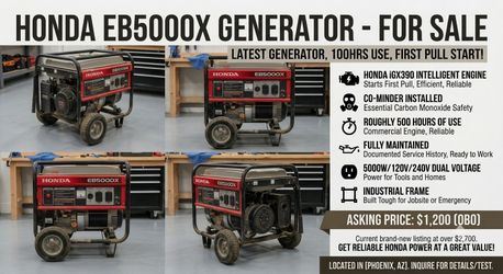 Honda EB5000X Industrial Generator w/ CO-Minder & iGX Engine – Low Hours