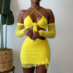 Yellow 2 Piece Skirt Set 